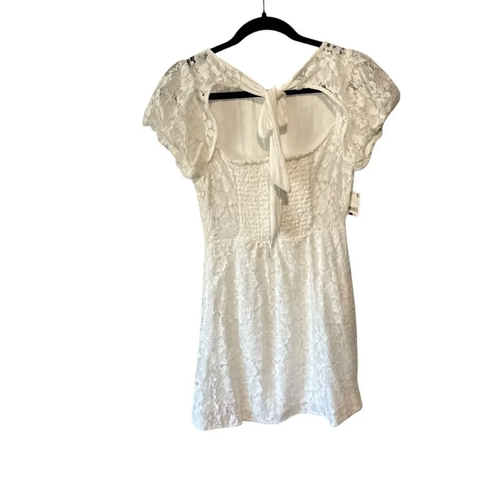 Revolve Free People White Hailee Puff Sleeve Lace Mini Dress